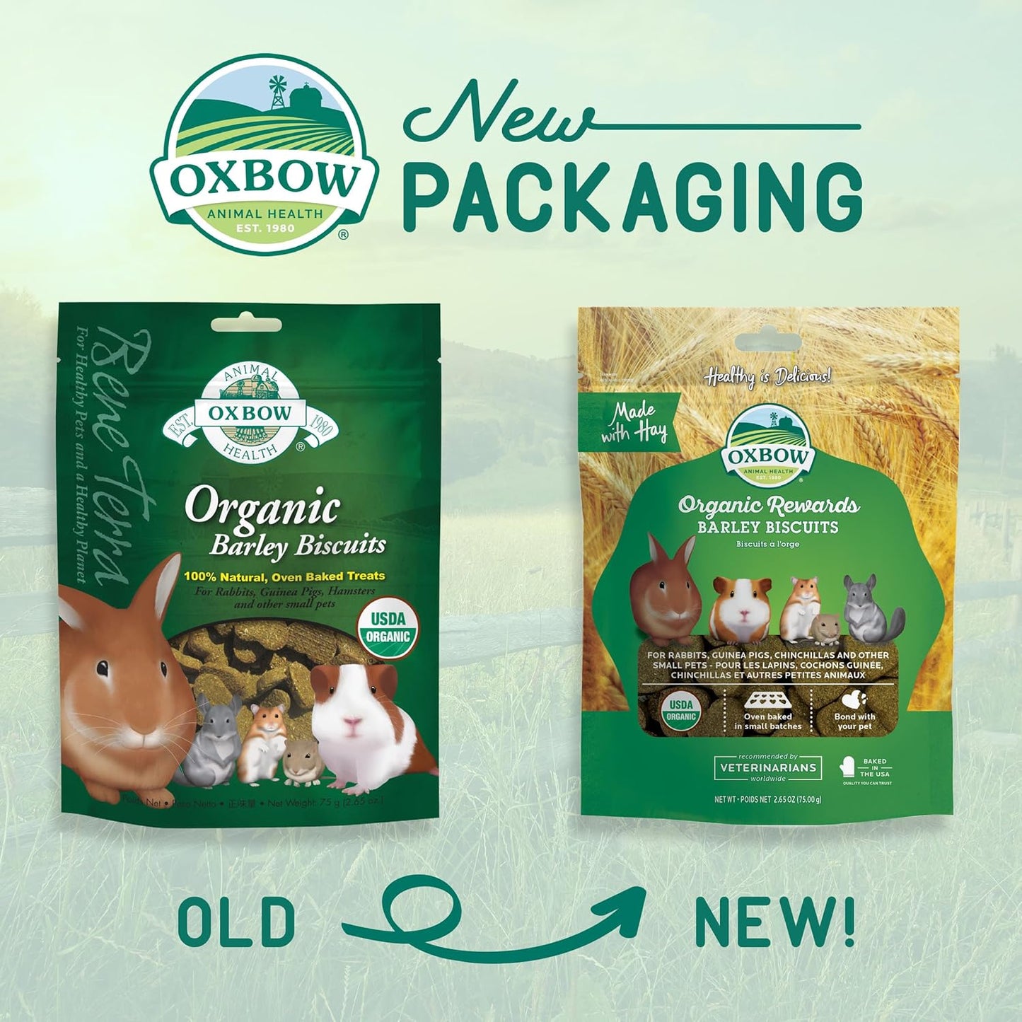 Organic Barley & Apple Treats for Small Pets – Rabbit, Guinea Pig & Hamster Snacks – 2.65 oz