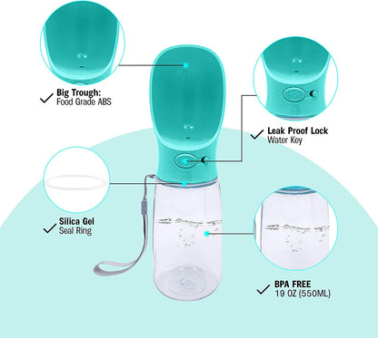 Portable Dog Water Bottle 19 oz – Leakproof Travel Water Dispenser