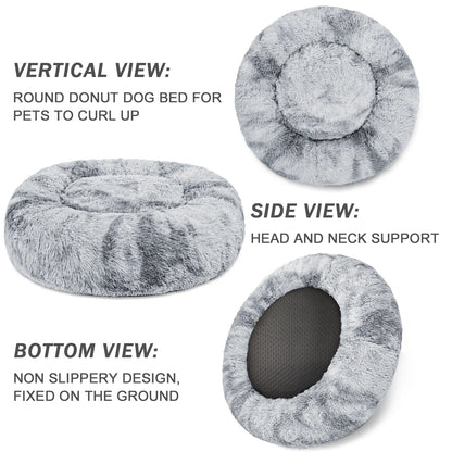 Calming Plush Donut Pet Bed – Cozy Anti-Anxiety Bed for Small Dogs & Cats