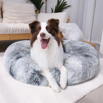 Calming Plush Donut Pet Bed – Cozy Anti-Anxiety Bed for Small Dogs & Cats